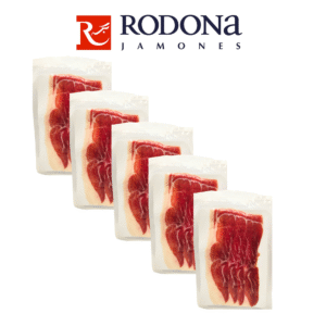 Paleta Duroc Gran Reserva a Máquina 90 g Jamones Rodona, loncheada finamente y curada de forma tradicional